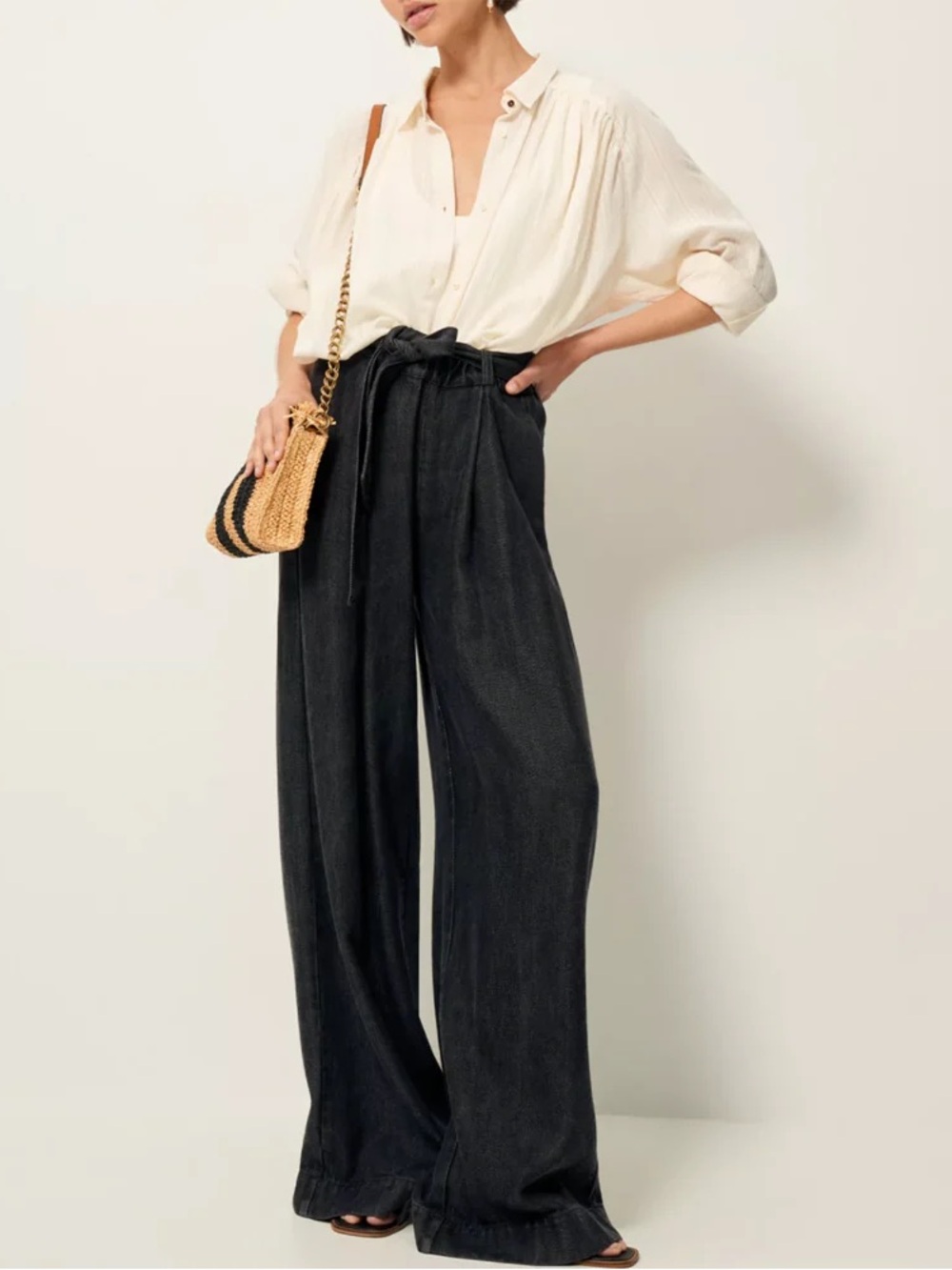 SESSUN Rinim - Black Denim Wide-Leg Pants